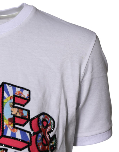 White Cotton Logo Print Round Neck T-shirt