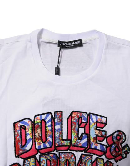 White Cotton Logo Print Round Neck T-shirt