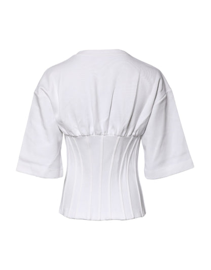 White Cotton Blend 3/4 Sleeves Blouse Top