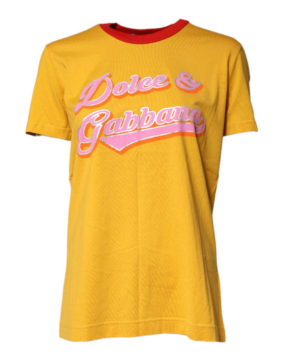 Yellow Printed Cotton Short Sleeves T-shirt