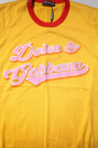 Yellow Printed Cotton Short Sleeves T-shirt