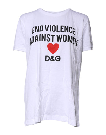 White Cotton Printed Round Neck Top T-shirt