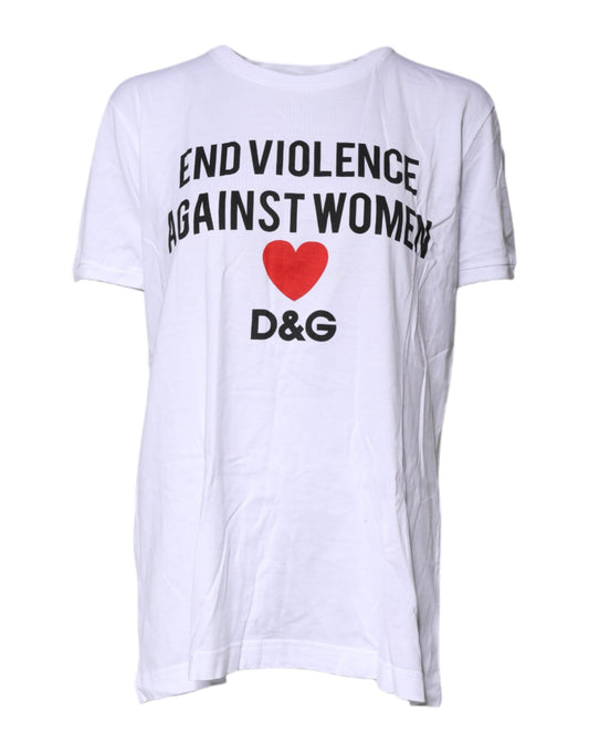 White Cotton Printed Round Neck Top T-shirt