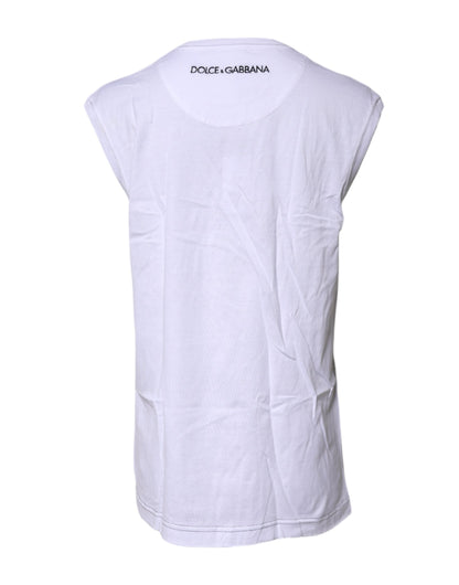 White Cotton Sleeveless Printed Tank T-shirt