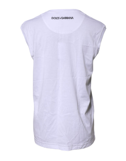 White Cotton Sleeveless Printed Tank T-shirt