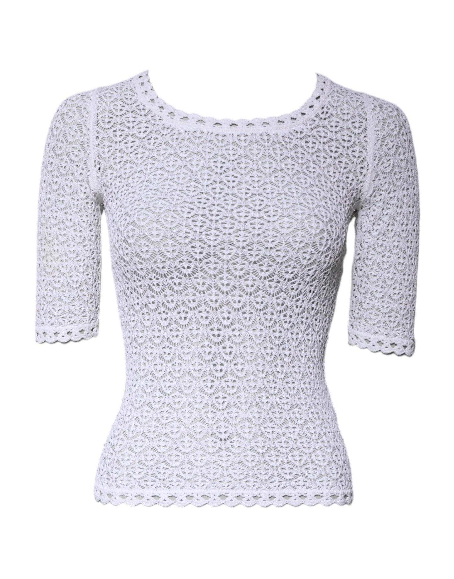White Viscose Short Sleeve Crochet Top