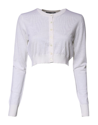 Cream Cashmere Knit Cropped Cardigan Sweater