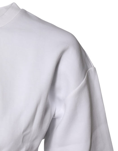 White Cotton Blend 3/4 Sleeves Blouse Top