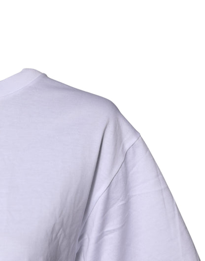 White Printed Round Neck Top Cotton T-shirt