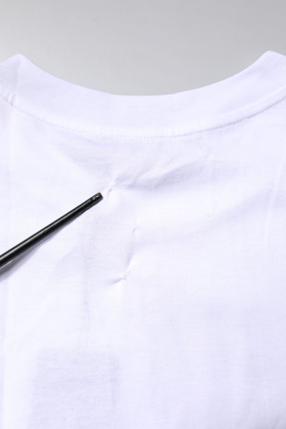 White Printed Round Neck Top Cotton T-shirt