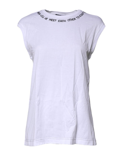 White Cotton Sleeveless Printed Tank T-shirt