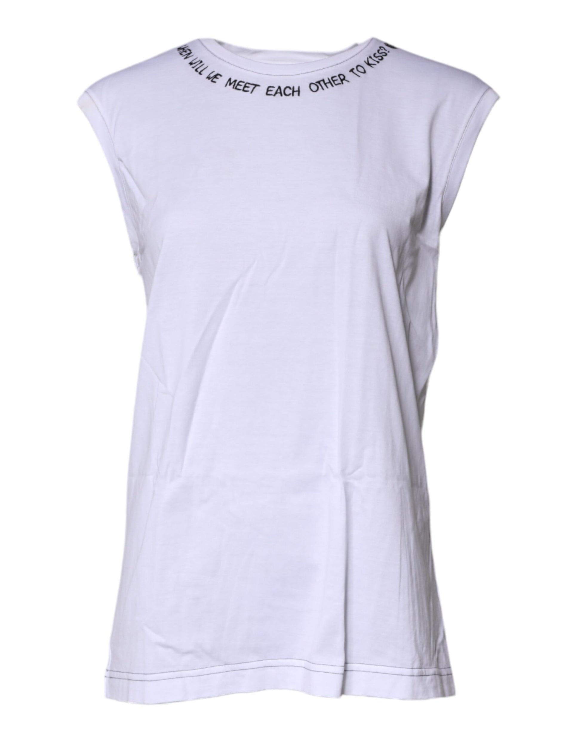 White Cotton Sleeveless Printed Tank T-shirt