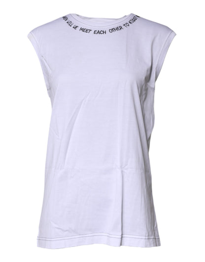 White Cotton Sleeveless Printed Tank T-shirt
