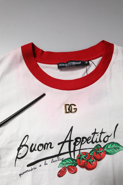 White Printed Round Neck Cropped Top T-shirt