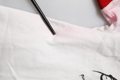 White Printed Round Neck Cropped Top T-shirt