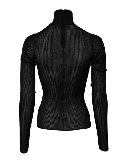 Black Knit Long Sleeves Turtleneck Slim Top