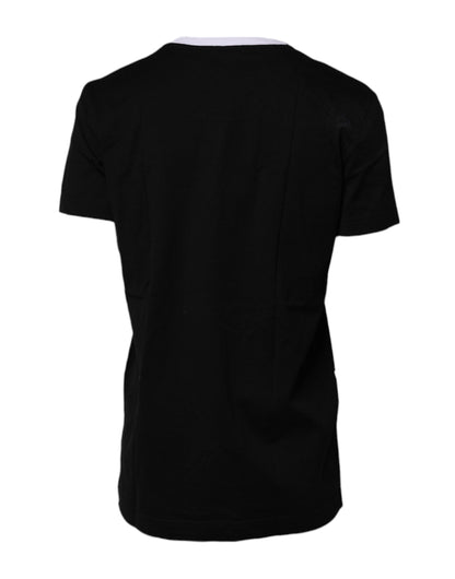 Black Printed Round Neck Top Cotton T-shirt