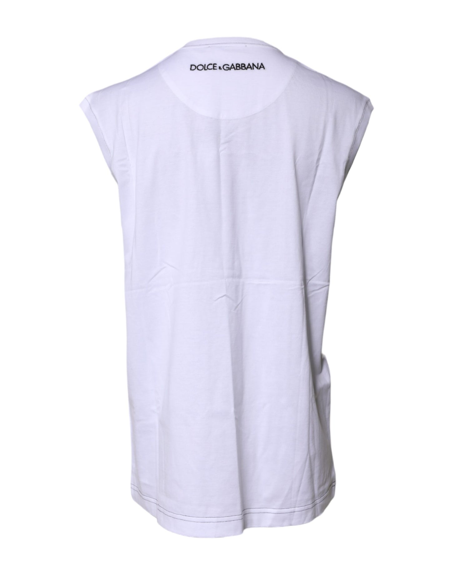 White Cotton Sleeveless Printed Tank T-shirt