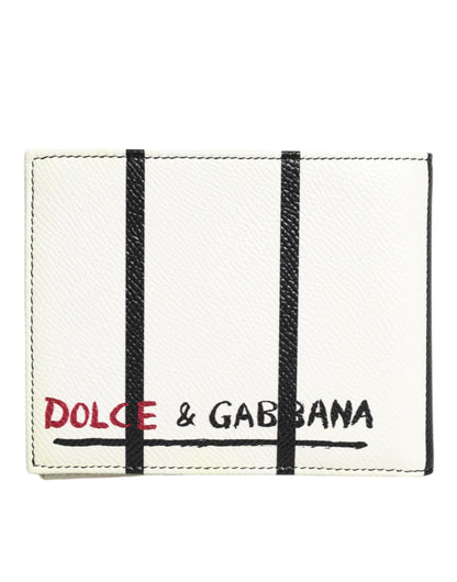 White Leather DG Crown Royals Bifold Card Holder Wallet