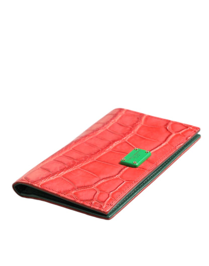 Red Exotic Leather Logo Plaque Card Holder Wallet