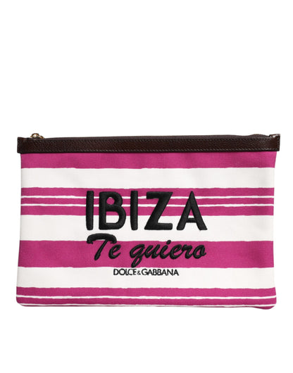 Pink White Stripes Printed Clutch Pouch Bag