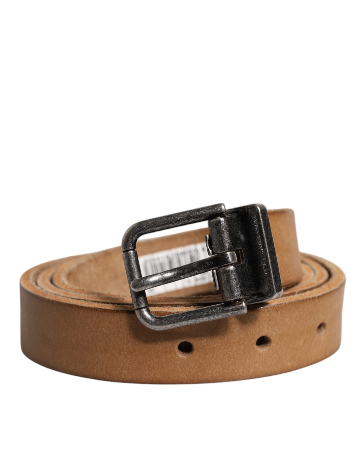 Brown Leather Silver Tone Metal Buckle Belt