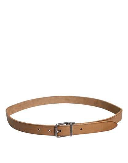 Brown Leather Silver Tone Metal Buckle Belt