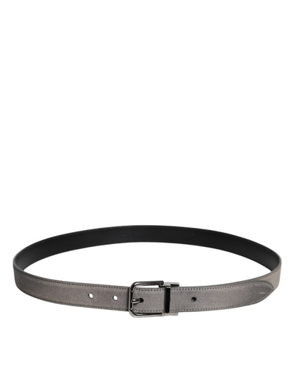 Gray Leather Silver Tone Metal Buckle Belt