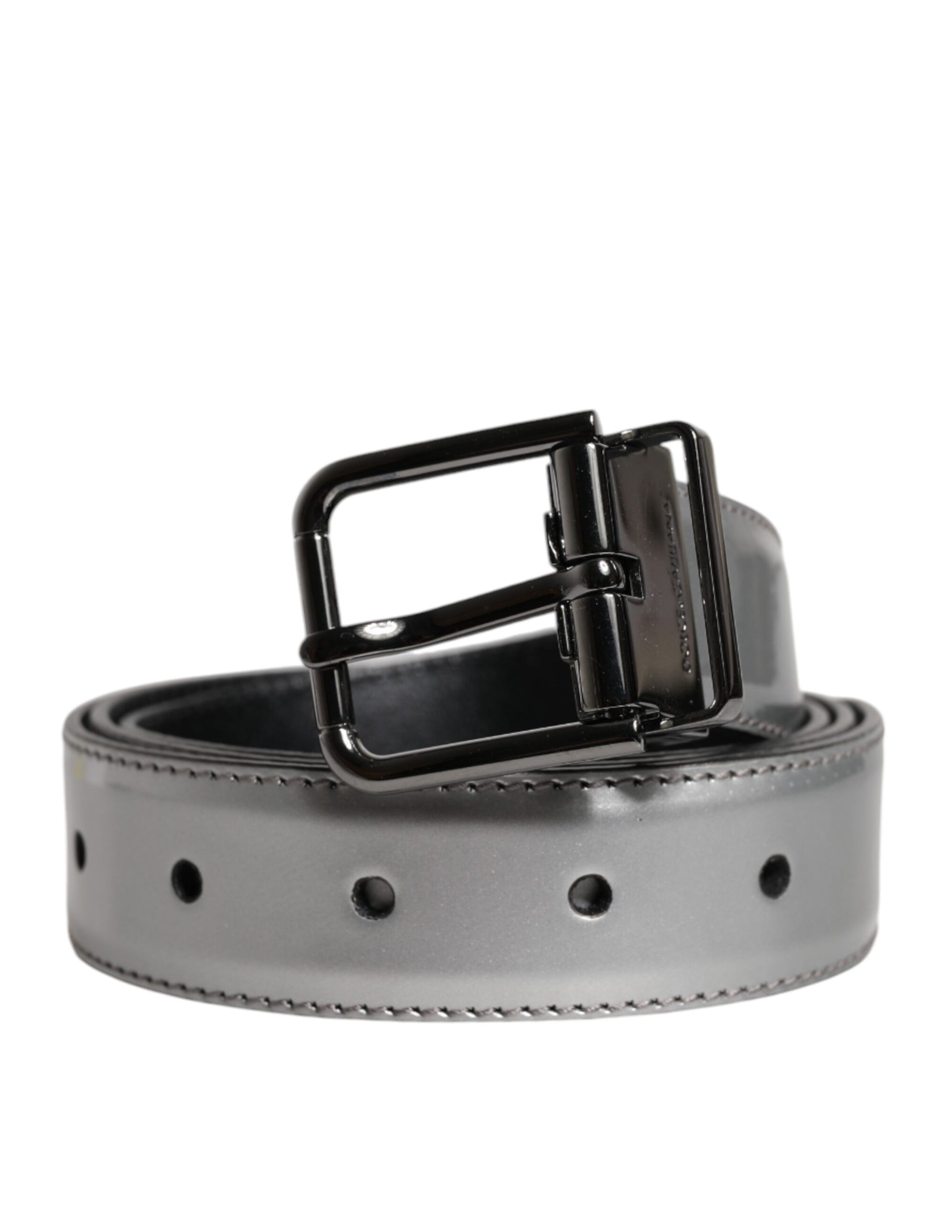Silver Leather Classic Metal Logo Buckle Belt