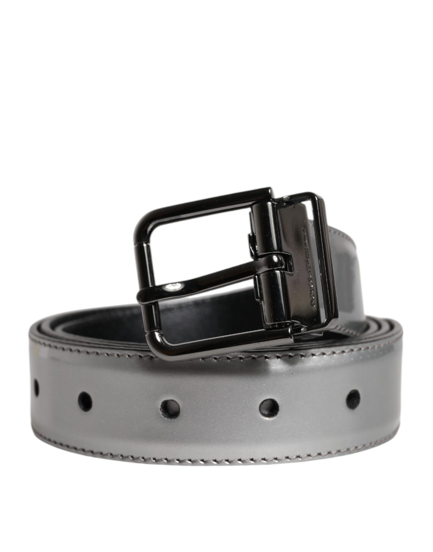 Silver Leather Classic Metal Logo Buckle Belt