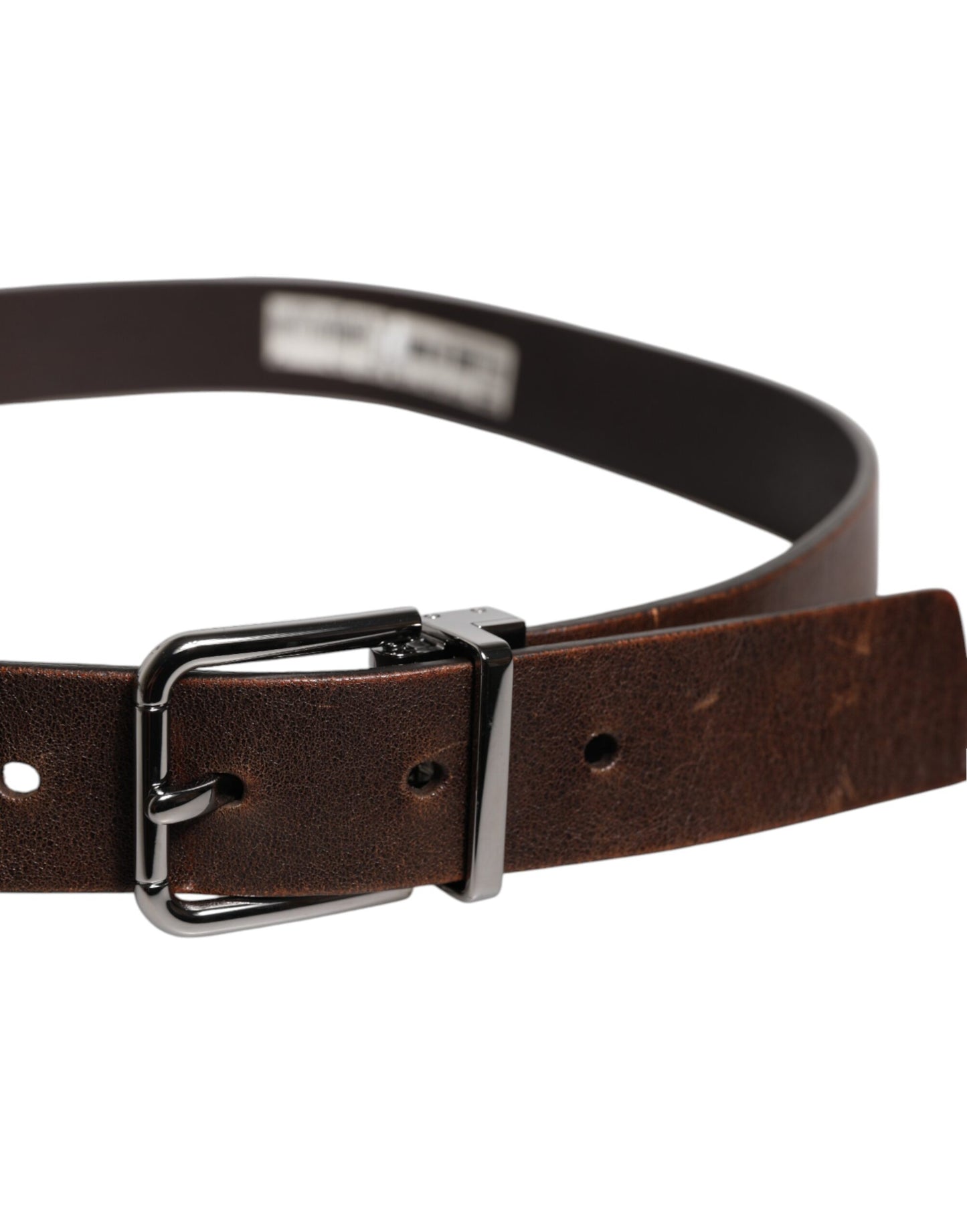 Brown Leather Classic Metal Logo Buckle Belt