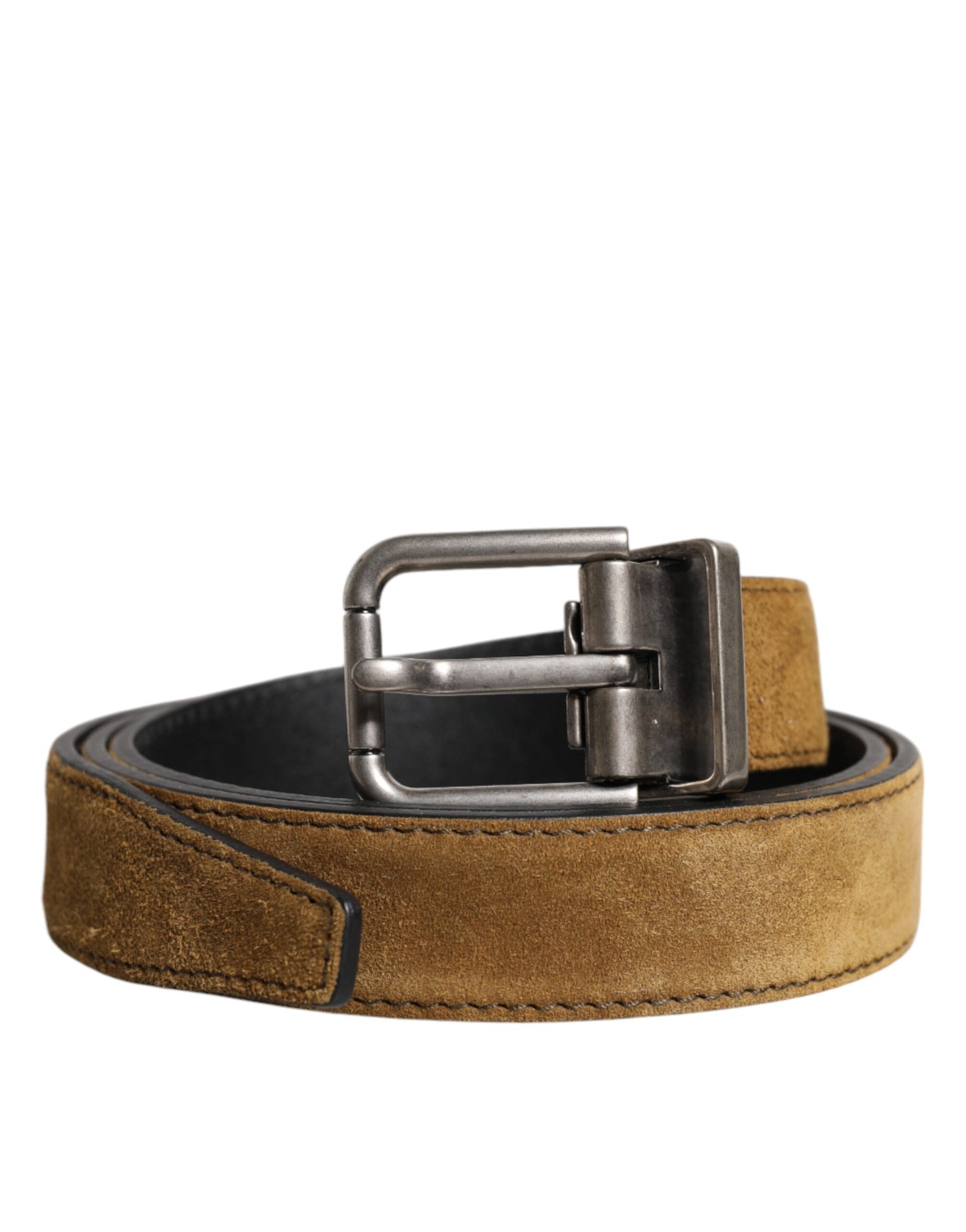 Brown Velvet Leather Logo Buckle Belt