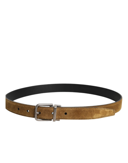 Brown Velvet Leather Logo Buckle Belt