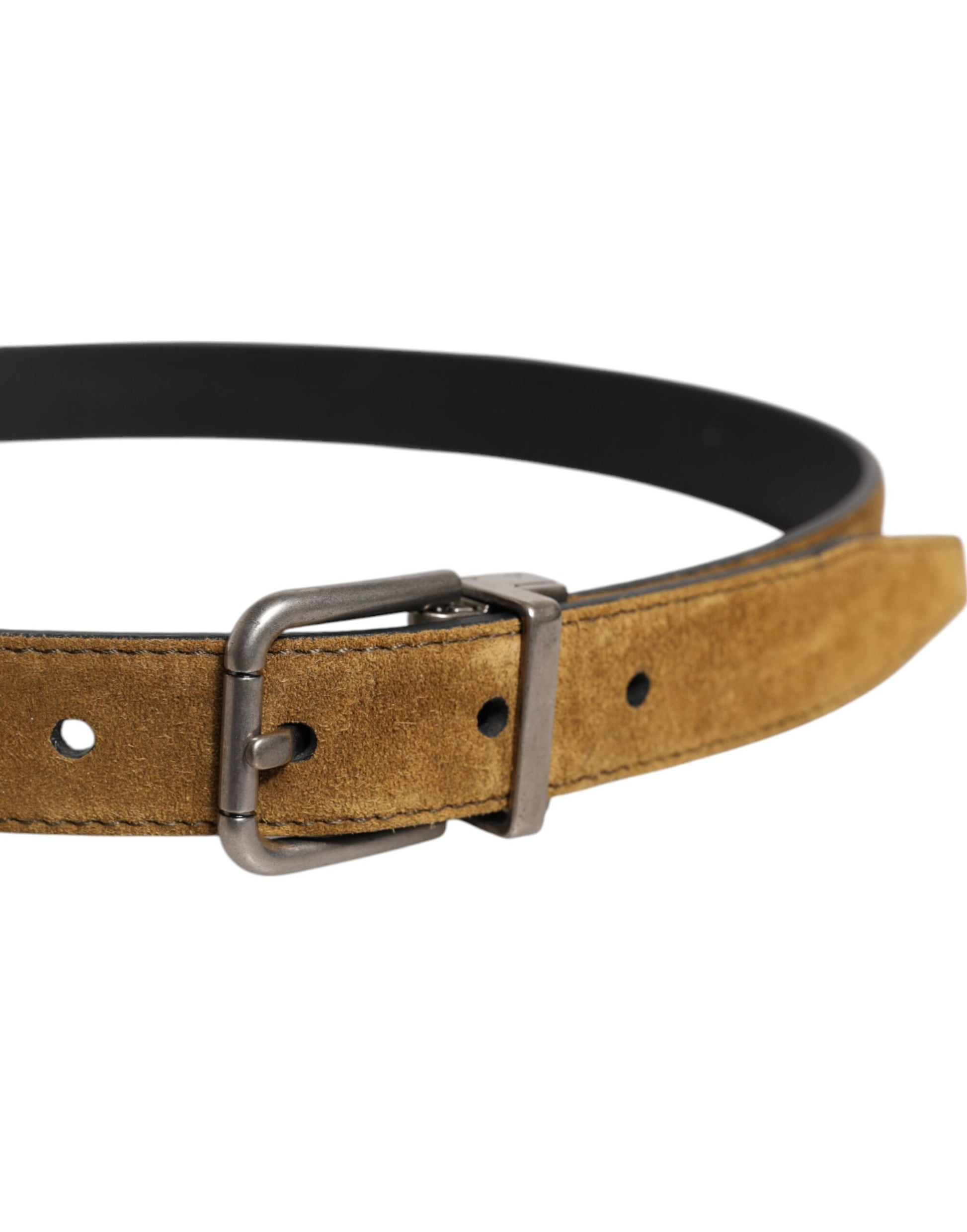 Brown Velvet Leather Logo Buckle Belt