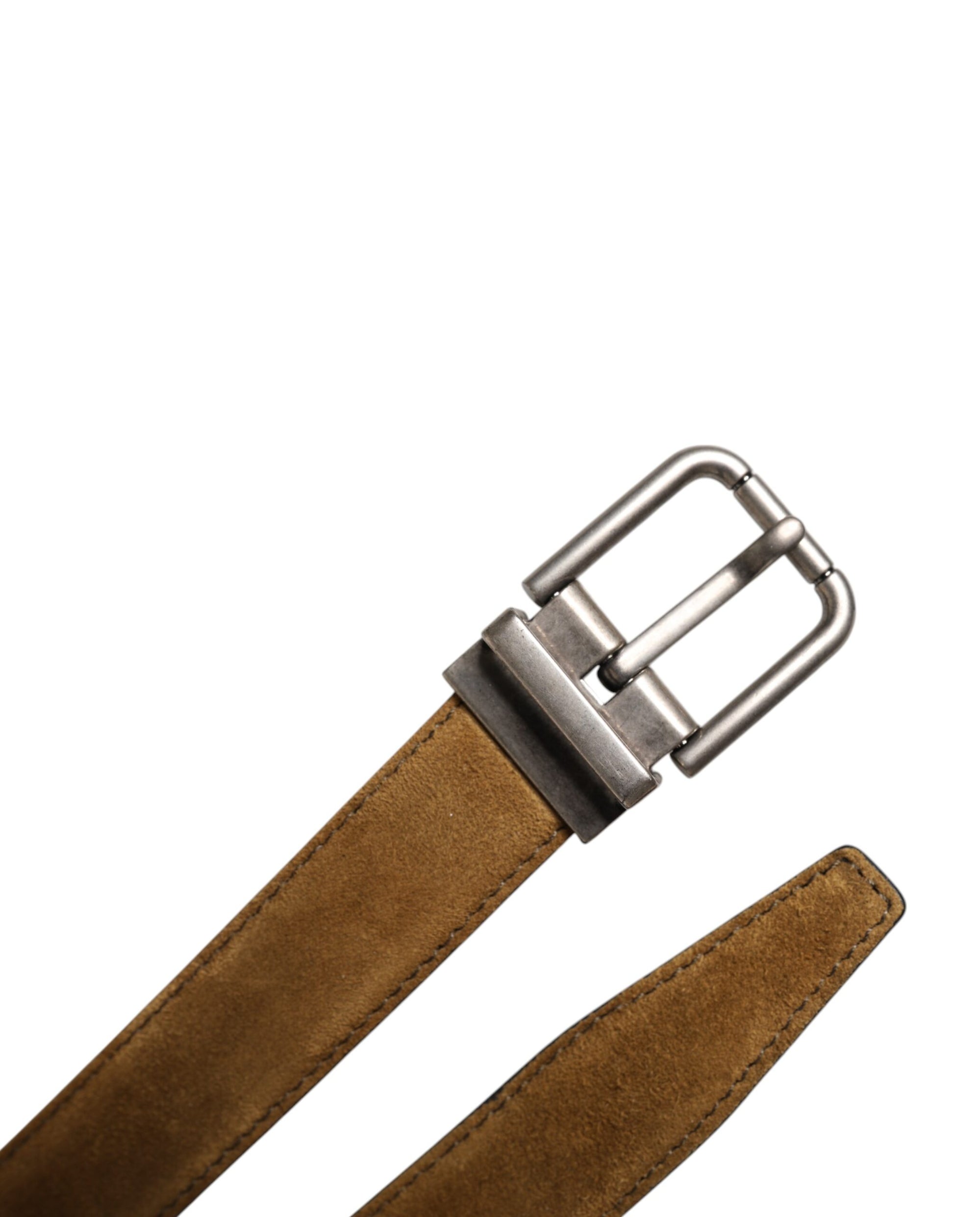Brown Velvet Leather Logo Buckle Belt