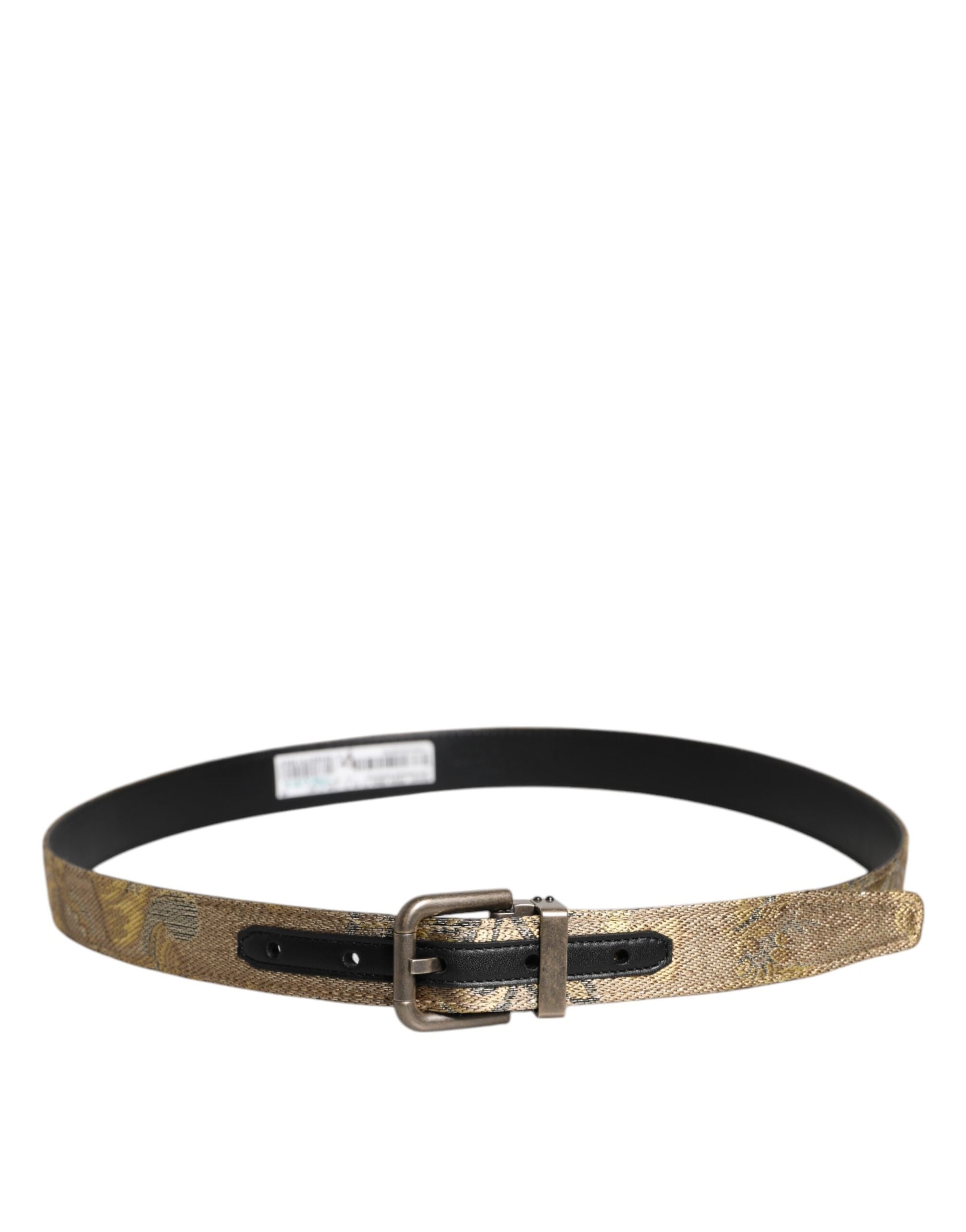 Gold Leather Jacquard Silver Metal Buckle Belt