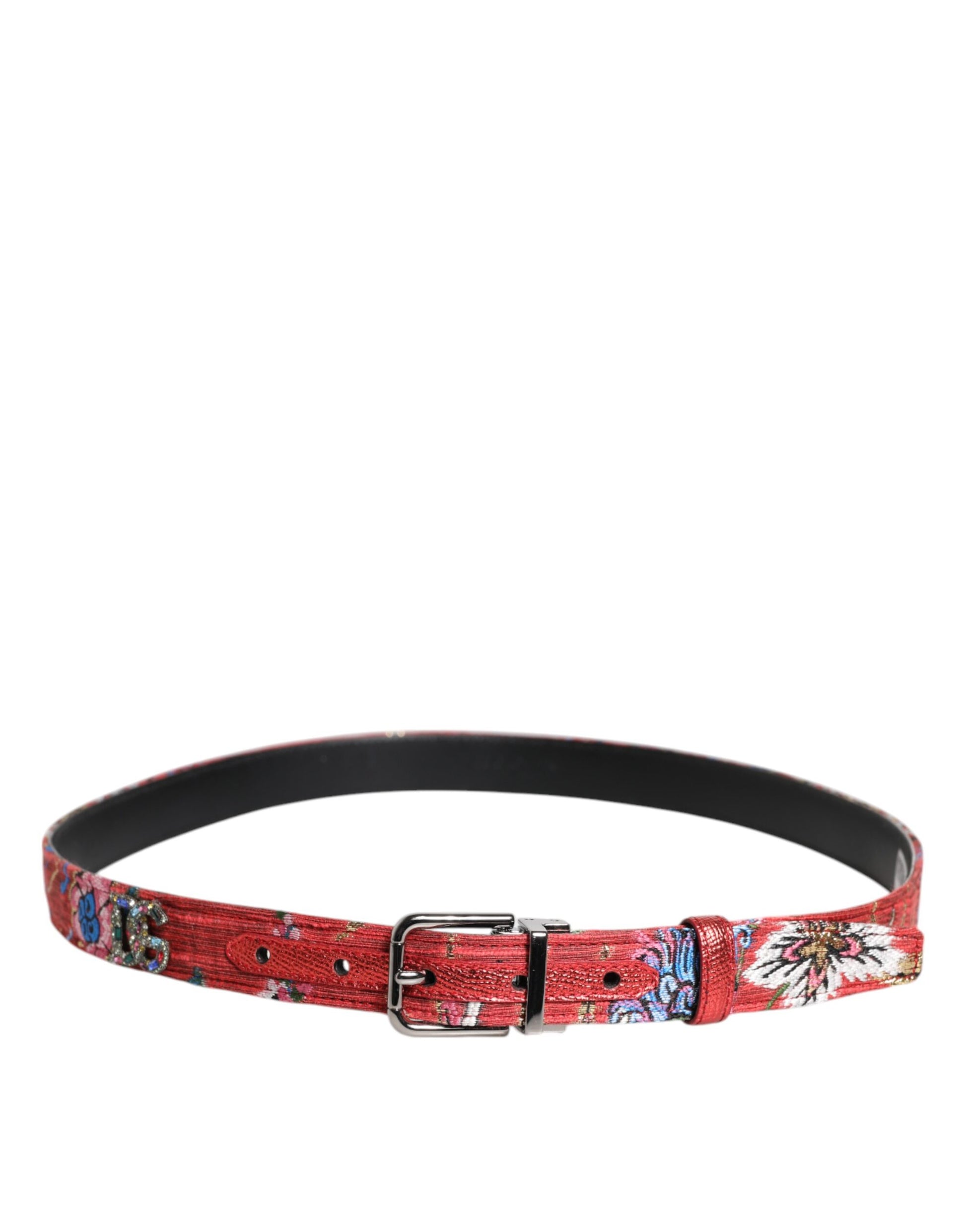 Red Floral DG Embellished Metal Buckle Belt