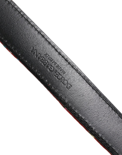 Red Floral DG Embellished Metal Buckle Belt