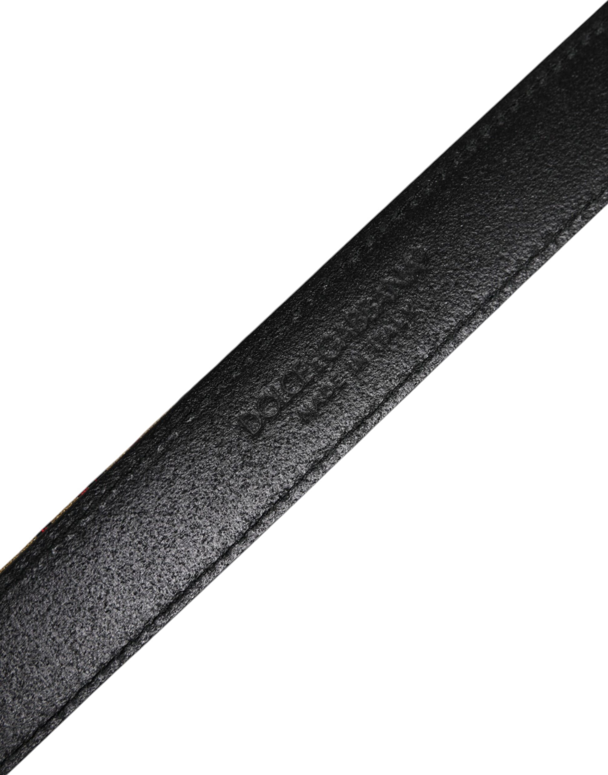 Gold Floral Jacquard Leather Metal Buckle Belt