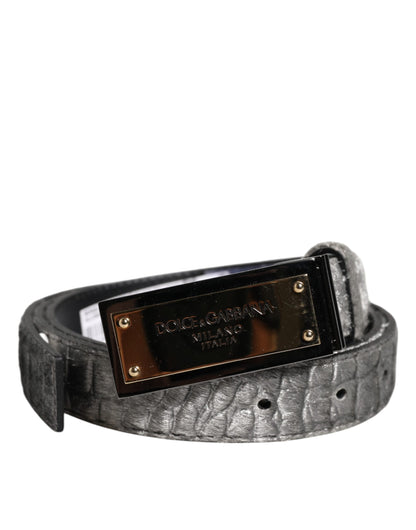 Silver Classic Gold Logo Plaque Buckle Belt