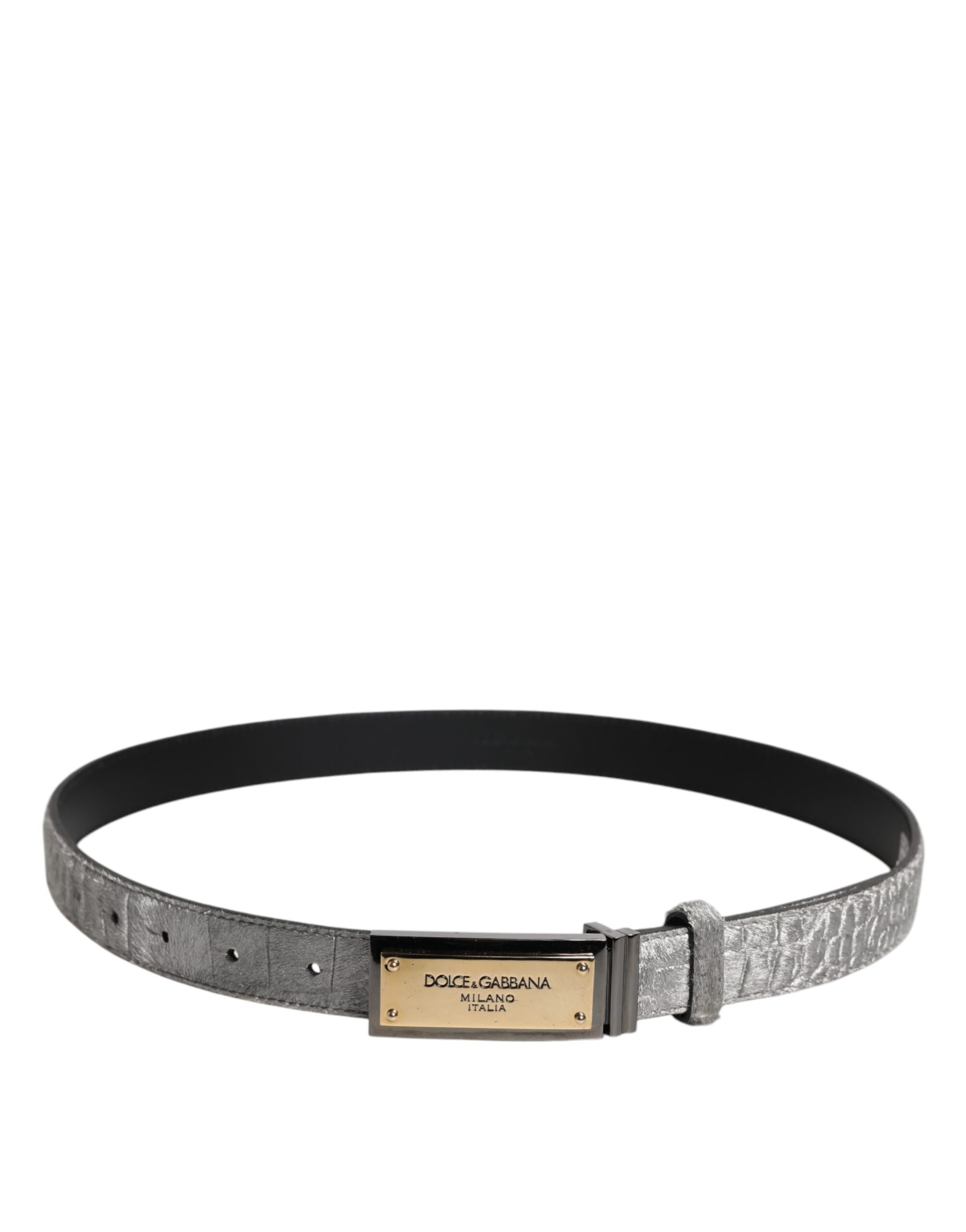 Silver Classic Gold Logo Plaque Buckle Belt