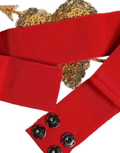 Red Stretch Wide Waist Heart Embellished Belt