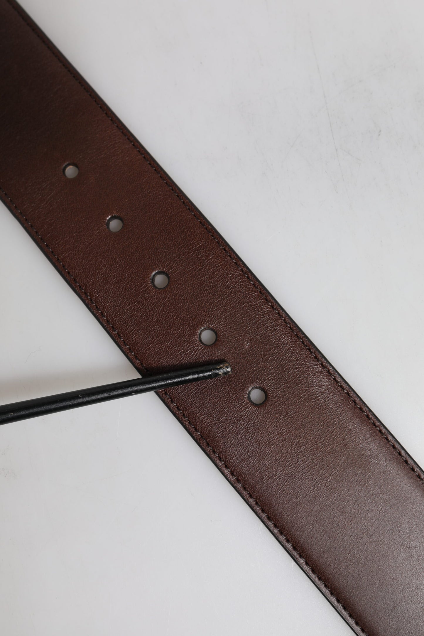 Brown Logo Engraved Metal Waist Buckle Belt