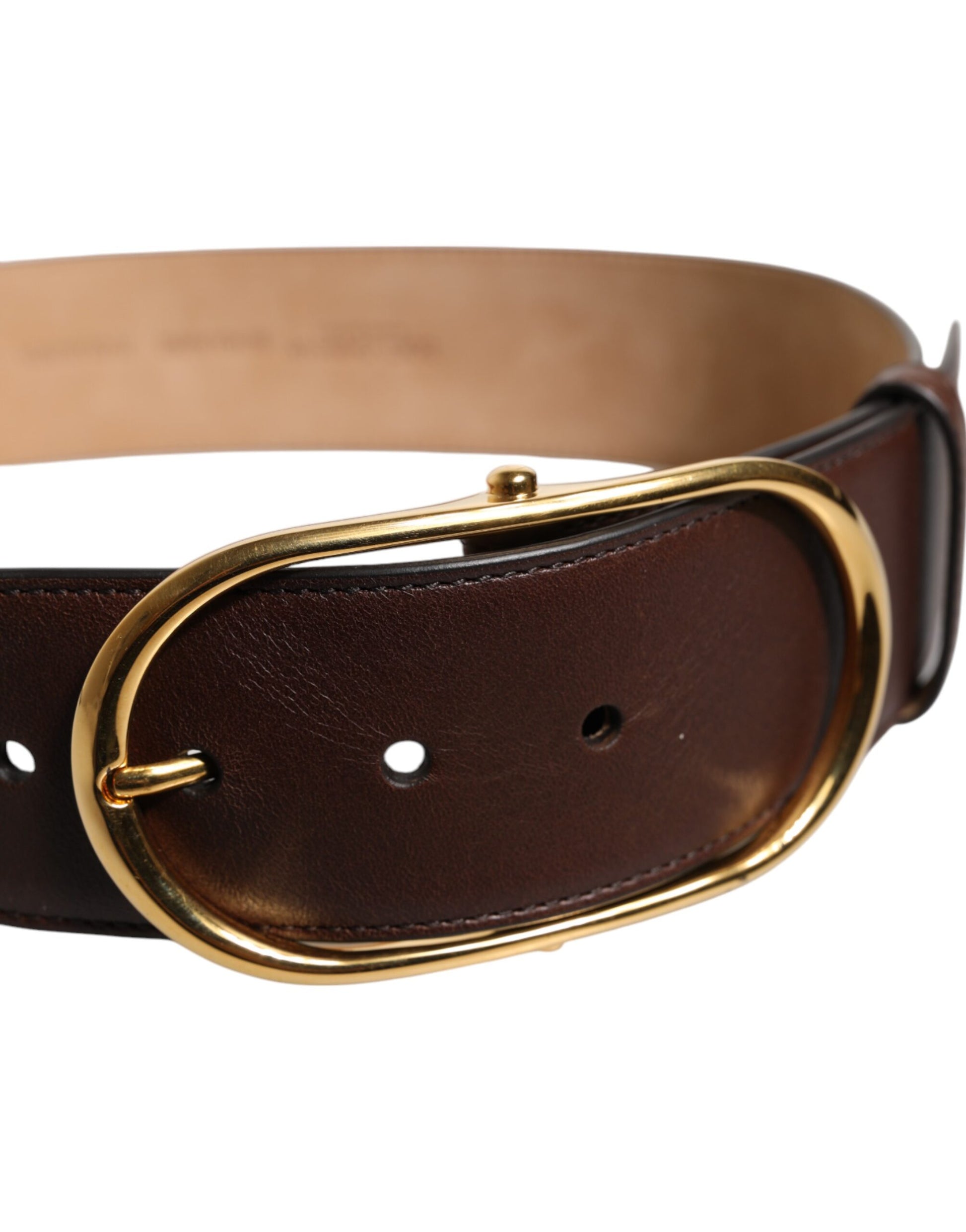 Brown Leather Waist Gold Metal Buckle Belt