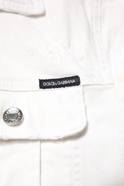 White Graffiti Cotton Stretch Denim Jacket