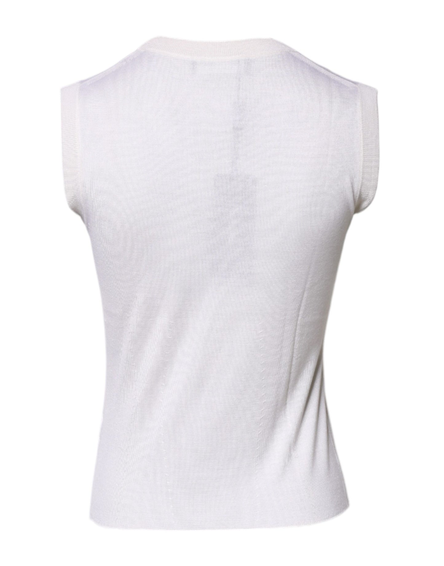 White Sleeveless Cashmere Round Neck Tank Top