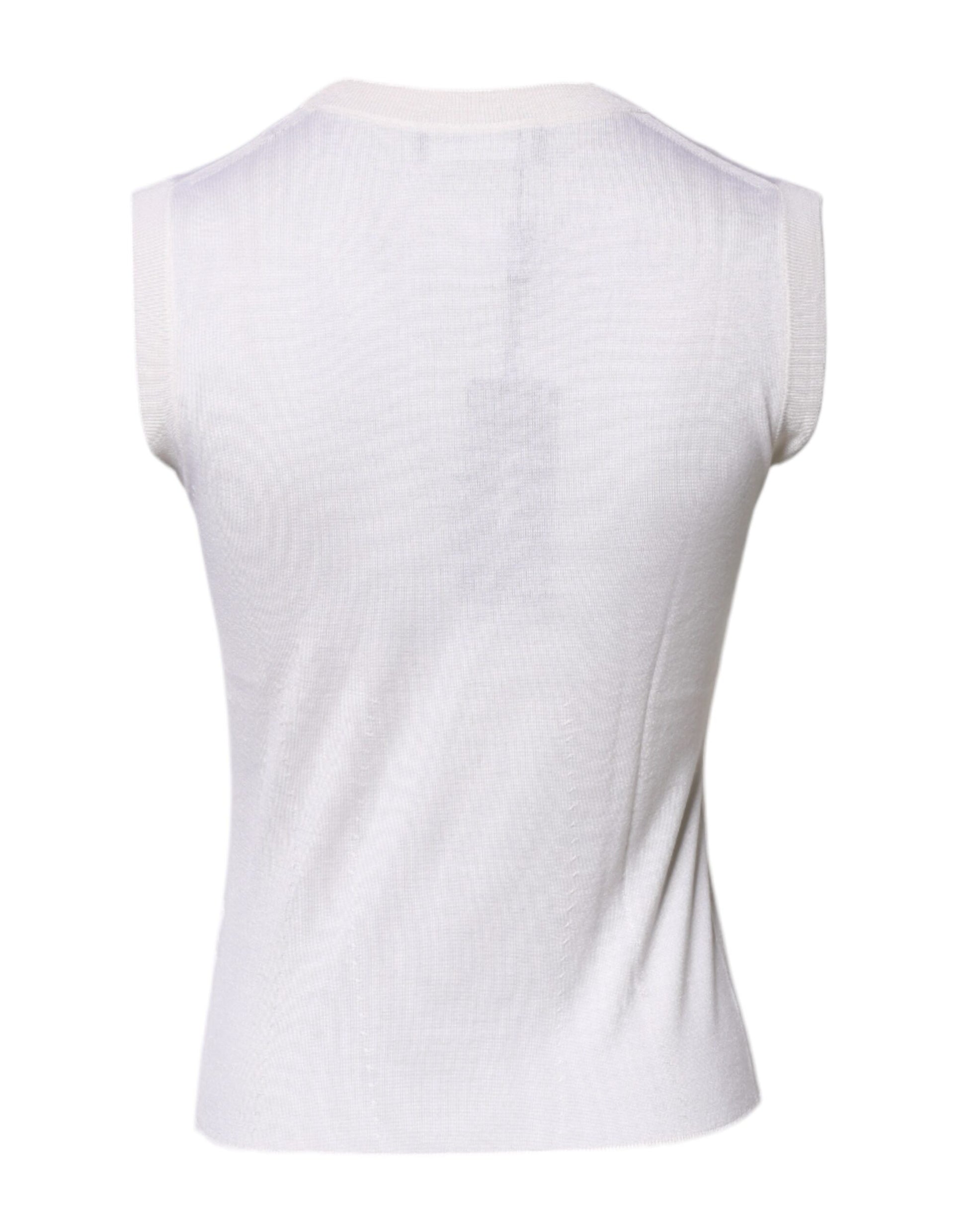 White Sleeveless Cashmere Round Neck Tank Top