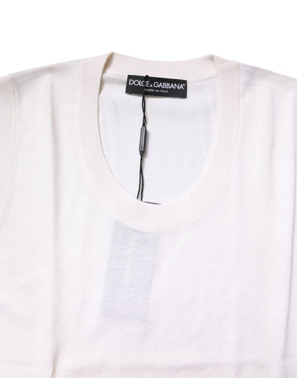 White Sleeveless Cashmere Round Neck Tank Top