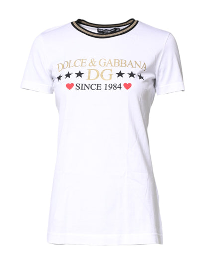 White Graphic Print Cotton Crew Neck T-shirt