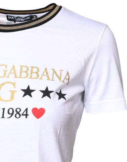 White Graphic Print Cotton Crew Neck T-shirt